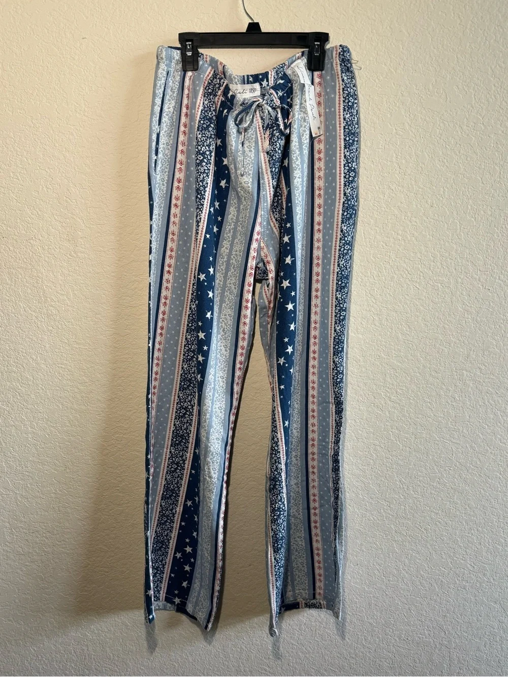 Cali1850 Americana Red White Blue Patchwork Linen Pants Size L - Picture 2 of 7